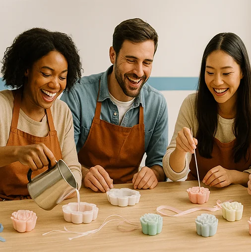 Groupe d’amis créant des bougies